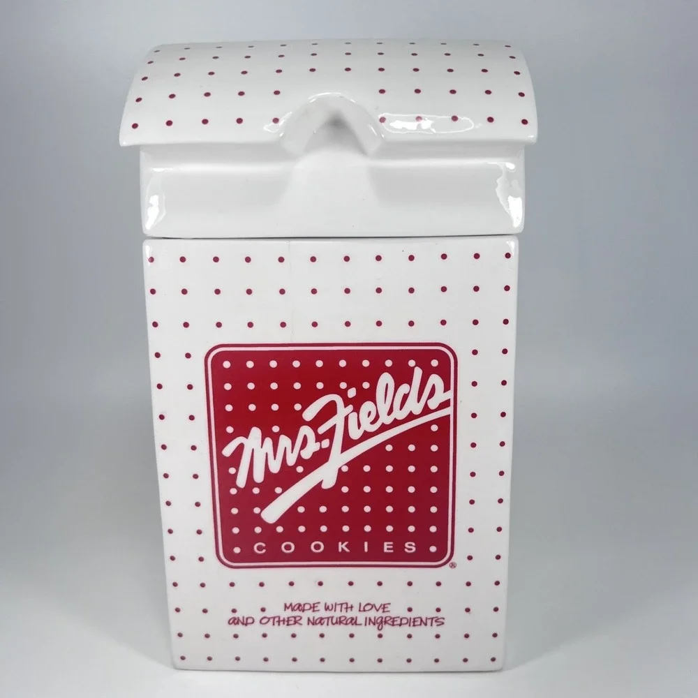 Vintage Mrs. Fields‎ Cookie Jar – White with Red Polka-Dots, Ceramic, Brand Logo